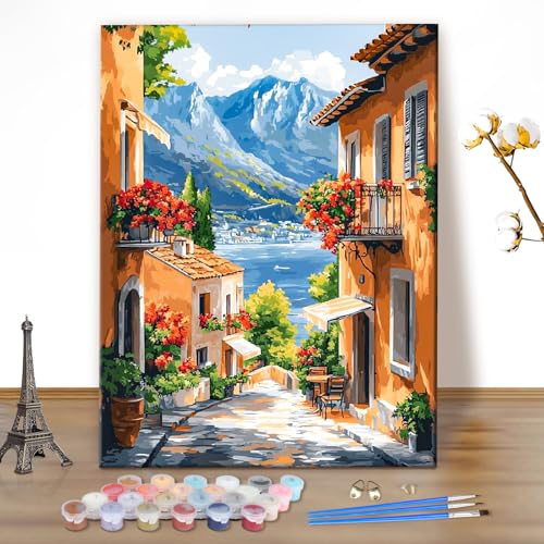 MEIYUDA Malen Nach Zahlen Erwachsene Landschaft, Garten Bastelset Malen Nach Zahlen, DIY Set mit Pinseln und Acrylfarben Handgemalt Ölgemälde Leinwand für Home Décor 40x50cm(Ohne Rahmen) von MEIYUDA