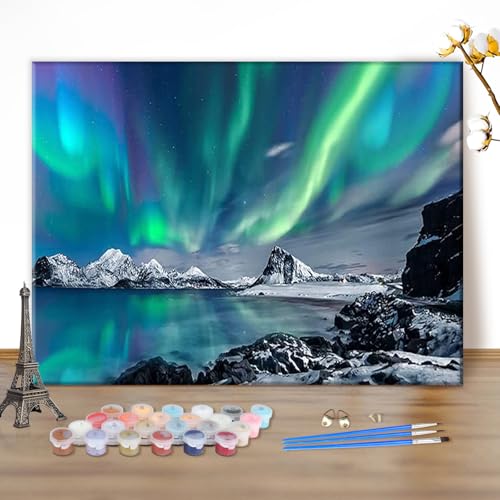 MEIYUDA Malen Nach Zahlen Erwachsene Nordlicht, DIY Digitales Ölgemälde-Set auf Leinwand mit Pinseln und Acrylpigment Bastelset, Artwork für Heimdekoration Geschenk 50x40cm(Ohne Rahmen) von MEIYUDA