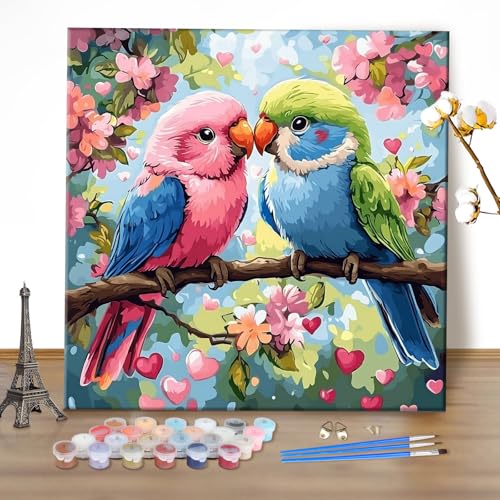 MEIYUDA Malen Nach Zahlen Erwachsene Paar Vögel, DIY Digitales Ölgemälde-Set auf Leinwand mit Pinseln und Acrylpigment Bastelset, Artwork für Heimdekoration Geschenk 40x40cm(Ohne Rahmen) von MEIYUDA