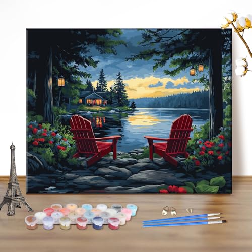 MEIYUDA Malen Nach Zahlen Erwachsene See, DIY Digitales Ölgemälde-Set auf Leinwand mit Pinseln und Acrylpigment Bastelset, Artwork für Heimdekoration Geschenk 50x40cm(Ohne Rahmen) von MEIYUDA