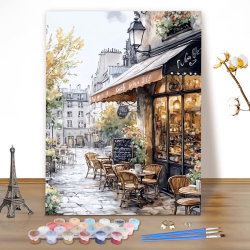 MEIYUDA Malen Nach Zahlen Erwachsene Straßenansicht, Landschaft DIY Set Handgemalt Ölgemälde Kit für Anfänger Mit 3 Pinseln und Acrylfarbe, Geschenke und Home Haus Deko 40x50cm(Ohne Rahmen) von MEIYUDA