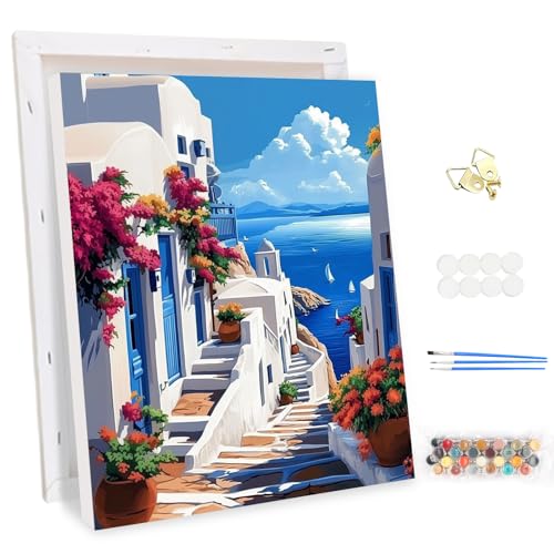 MEIYUDA Malen Nach Zahlen Erwachsene mit Rahmen, DIY Set Erwachsene Landschaft Bastelset, 3 Pinsels Und Acrylfarbe DIY Handgemalt öLgemäLde Kit Als Geschenk und Home Haus Deko 30x40cm von MEIYUDA