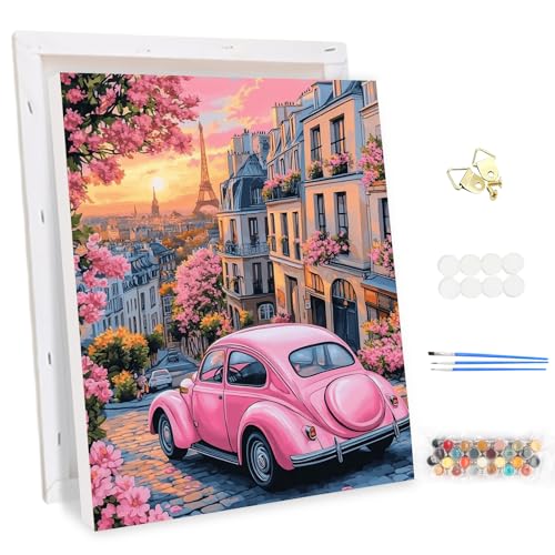 MEIYUDA Malen Nach Zahlen Erwachsene mit Rahmen, DIY Set Paris bei Sonnenuntergang Bastelset, 3 Pinsels Und Acrylfarbe DIY Handgemalt öLgemäLde Kit Als Geschenk und Home Haus Deko 30x40cm von MEIYUDA