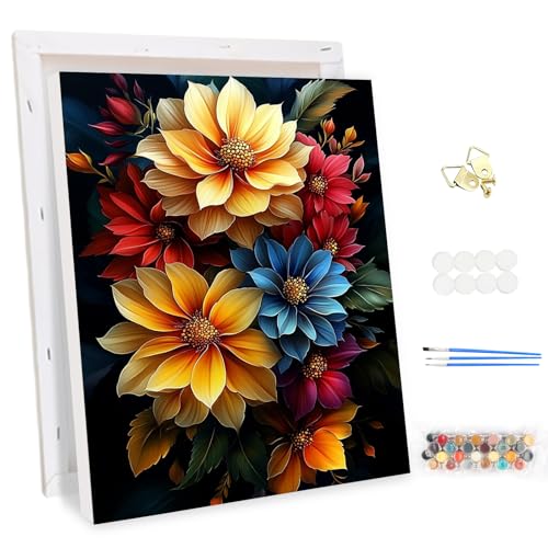 MEIYUDA Malen Nach Zahlen Erwachsene mit Rahmen, Diy Set Erwachsene Blumen Bastelset, 3 Pinsels Und Acrylfarbe Diy Handgemalt öLgemäLde Kit Als Geschenk und Home Haus Deko 30x40cm von MEIYUDA
