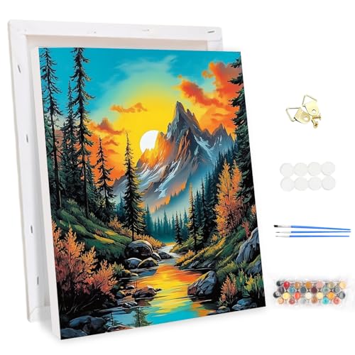 MEIYUDA Malen Nach Zahlen Erwachsene mit Rahmen Berge, DIY Landschaft Digitales Ölgemälde-Set auf Leinwand, Artwork für Heimdekoration Geschenk 30x40cm von MEIYUDA