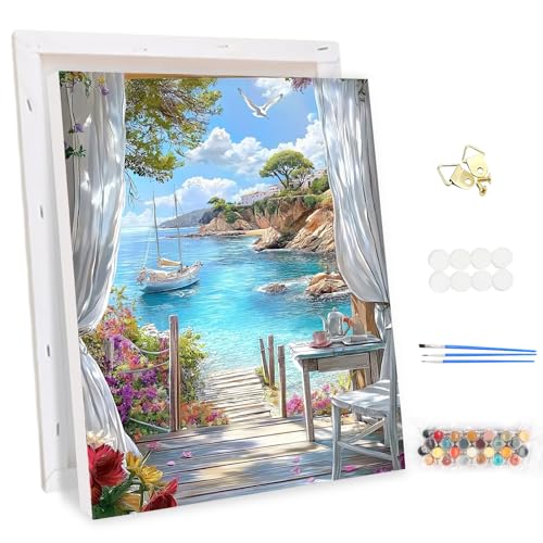 MEIYUDA Malen Nach Zahlen Erwachsene mit Rahmen Blick aufs Meer, Landschaft DIY Set Handgemalt Ölgemälde Kit für Anfänger Mit 3 Pinseln und Acrylfarbe, Geschenke und Home Haus Deko 30x40cm MEIYUDA Malen Nach Zahlen Erwachsene mit Rahmen Blick aufs Meer, Landschaft DIY Set Handgemalt Ölgemälde Kit für Anfänger Mit 3 Pinseln und Acrylfarbe, Geschenke und Home Haus Deko 30x40cm von MEIYUDA
