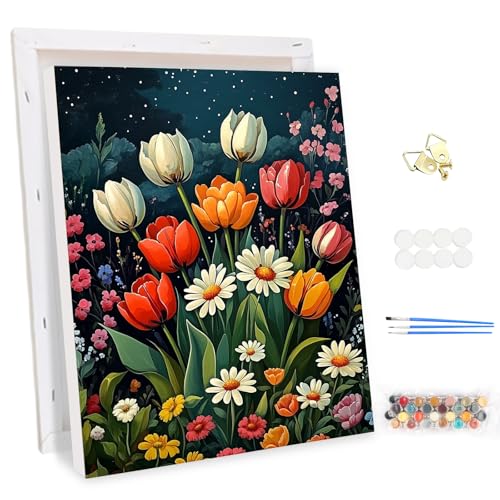 MEIYUDA Malen Nach Zahlen Erwachsene mit Rahmen Blumen, DIY Digitales Ölgemälde-Set auf Leinwand, Artwork für Heimdekoration Geschenk 30x40cm von MEIYUDA