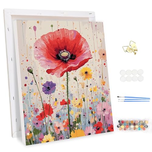 MEIYUDA Malen Nach Zahlen Erwachsene mit Rahmen Blumen, DIY Digitales Ölgemälde-Set auf Leinwand Bastelset, Artwork für Heimdekoration Geschenk 30x40cm von MEIYUDA