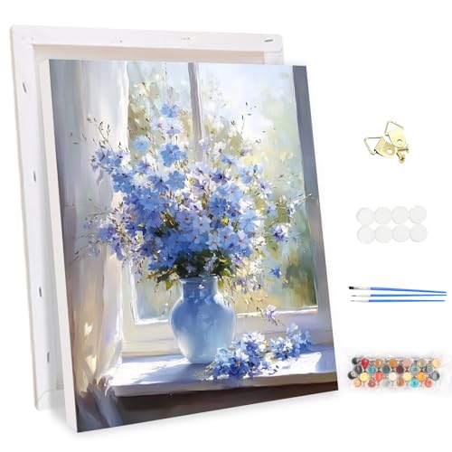 MEIYUDA Malen Nach Zahlen Erwachsene mit Rahmen Blumen in einer Vase, DIY Digitales Ölgemälde-Set auf Leinwand mit Pinseln und Acrylpigment Bastelset, Artwork für Heimdekoration Geschenk 30x40cm von MEIYUDA