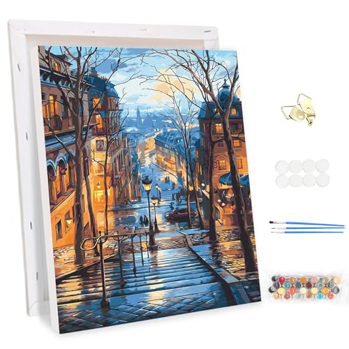 MEIYUDA Malen Nach Zahlen Erwachsene mit Rahmen Europäisches Stadtbild, DIY Digitales Ölgemälde-Set auf Leinwand mit Pinseln und Acrylpigment Bastelset, Artwork für Heimdekoration Geschenk 30x40cm von MEIYUDA