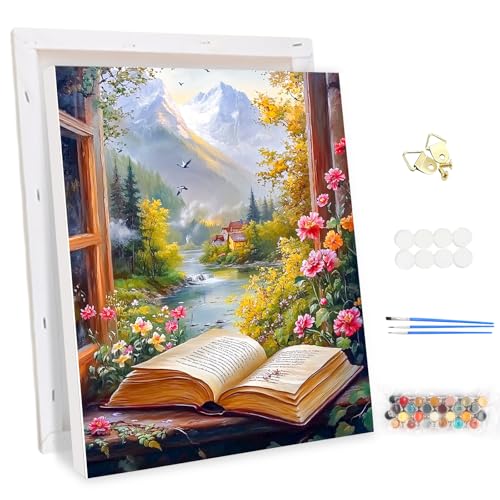 MEIYUDA Malen Nach Zahlen Erwachsene mit Rahmen Fenster-Ansicht, DIY Digitales Ölgemälde-Set auf Leinwand mit Pinseln und Acrylpigment Bastelset, Artwork für Heimdekoration Geschenk 30x40cm von MEIYUDA