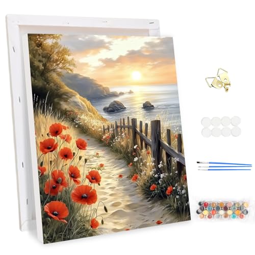 MEIYUDA Malen Nach Zahlen Erwachsene mit Rahmen Landschaft, DIY Blumen Set Handgemalt Ölgemälde Kit für Anfänger Mit 3 Pinseln und Acrylfarbe, Geschenke und Home Haus Deko 30x40cm von MEIYUDA