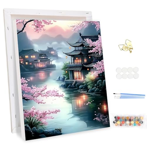 MEIYUDA Malen Nach Zahlen Erwachsene mit Rahmen Landschaft, DIY Set Handgemalt Ölgemälde Kit für Anfänger Mit 3 Pinseln und Acrylfarbe, Geschenke und Home Haus Deko 30x40cm von MEIYUDA