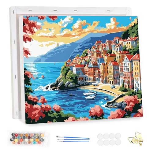 MEIYUDA Malen Nach Zahlen Erwachsene mit Rahmen Landschaft, Paint by Numbers Malen Nach Zahlen Meerblick, DIY Set mit Pinseln und Acrylfarben Handgemalt Ölgemälde Leinwand für Home Décor 40x30cm von MEIYUDA