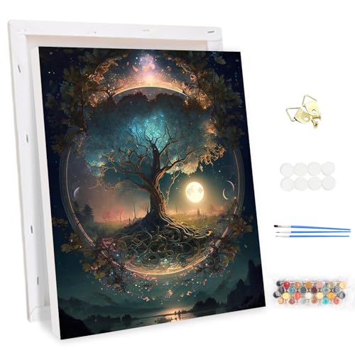 MEIYUDA Malen Nach Zahlen Erwachsene mit Rahmen Lebensbaum, DIY Set Handgemalt Ölgemälde Kit für Anfänger und Erwachsene Mit 3 Pinseln und Acrylfarbe, Geschenke und Home Haus Deko 30x40cm von MEIYUDA