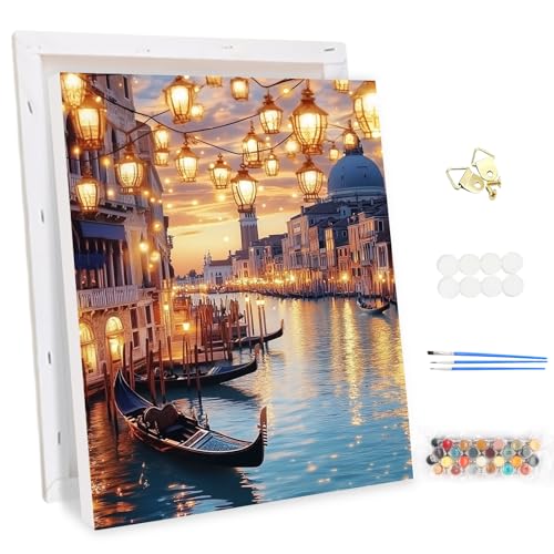 MEIYUDA Malen Nach Zahlen Erwachsene mit Rahmen Nacht in Venedig, Paint by Numbers Malen Nach Zahlen, DIY Handgemalt Ölgemälde Leinwand für Home Décor 30x40cm von MEIYUDA