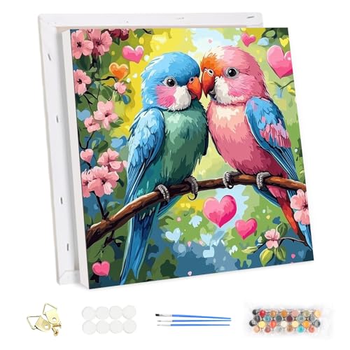 MEIYUDA Malen Nach Zahlen Erwachsene mit Rahmen Paar Vögel, Paint by Numbers Malen Nach Zahlen, DIY Set mit Pinseln und Acrylfarben Handgemalt Ölgemälde Leinwand für Home Décor 30x30cm von MEIYUDA