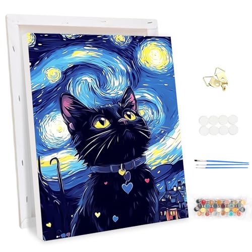 MEIYUDA Malen Nach Zahlen Erwachsene mit Rahmen Sternnacht, Diy Set Erwachsene Schwarze Katze Bastelset, 3 Pinsels Und Acrylfarbe Diy Handgemalt öLgemäLde Kit Als Geschenk und Home Haus Deko 30x40cm MEIYUDA Malen Nach Zahlen Erwachsene mit Rahmen Sternnacht, Diy Set Erwachsene Schwarze Katze Bastelset, 3 Pinsels Und Acrylfarbe Diy Handgemalt öLgemäLde Kit Als Geschenk und Home Haus Deko 30x40cm von MEIYUDA