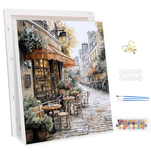 MEIYUDA Malen Nach Zahlen Erwachsene mit Rahmen Straßenansicht, DIY Landschaft Set Handgemalt Ölgemälde Kit für Anfänger Mit 3 Pinseln und Acrylfarbe, Geschenke und Home Haus Deko 30x40cm von MEIYUDA