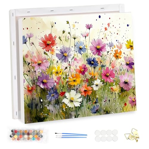 MEIYUDA Malen Nach Zahlen Erwachsene mit Rahmen Wilde Blumen, DIY Set Handgemalt Ölgemälde Kit für Anfänger und Erwachsene Mit 3 Pinseln und Acrylfarbe, Geschenke und Home Haus Deko 40x30cm von MEIYUDA