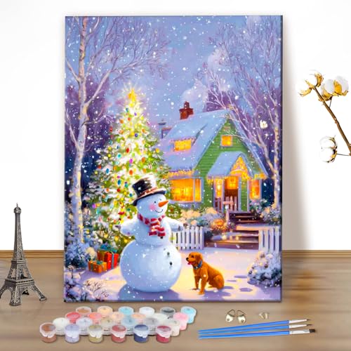 MEIYUDA Weihnachten Malen Nach Zahlen Erwachsene, Schneemann DIY Digitales Ölgemälde-Set auf Leinwand mit Pinseln und Acrylpigment Bastelset, Artwork für Heimdekoration Geschenk 40x50cm(Ohne Rahmen) von MEIYUDA