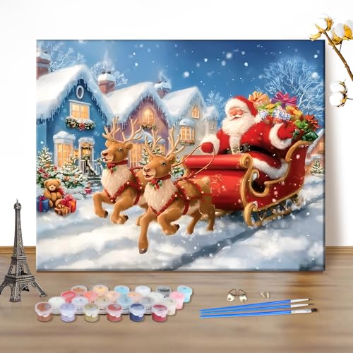 MEIYUDA Weihnachten Malen Nach Zahlen Erwachsene, Weihnachtsmann Paint by Numbers Bastelset Malen Nach Zahlen, Weihnachten DIY Set Handgemalt Ölgemälde Leinwand für Home Décor 50x40cm(Ohne Rahmen) von MEIYUDA