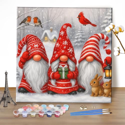 MEIYUDA Weihnachten Malen Nach Zahlen Erwachsene Wichtel, DIY Digitales Ölgemälde-Set auf Leinwand mit Pinseln und Acrylpigment Bastelset, Artwork für Heimdekoration Geschenk 40x40cm(Ohne Rahmen) von MEIYUDA