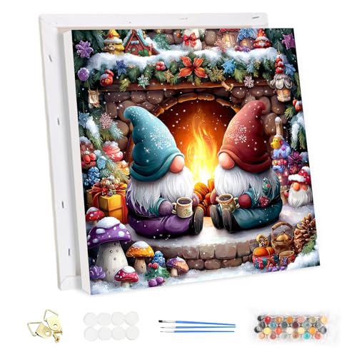 MEIYUDA Weihnachten Malen Nach Zahlen Erwachsene mit Rahmen, Wichtel Paint by Numbers Malen Nach Zahlen, DIY Set mit Pinseln und Acrylfarben Handgemalt Ölgemälde Leinwand für Home Décor 25x25cm von MEIYUDA