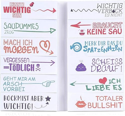 600 Blätter Lustige Haftnotizen (12 Muster x 50 Blatt) - Bunte Klebezettel für Studenten - als Büro Gadgets zum Markieren und Geschenk Idee von MEJOSER