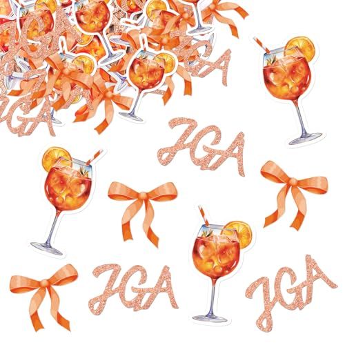 MEJOSER 100 Stück JGA Deko Aperol Konfetti mit Glitzer Junggesellenabschied Deko Frauen Männer Tischdeko Doppelseitig Aperoli Basteln Geschenk für Sommer Hochzeit Fasching Junggesellinnenabschied von MEJOSER