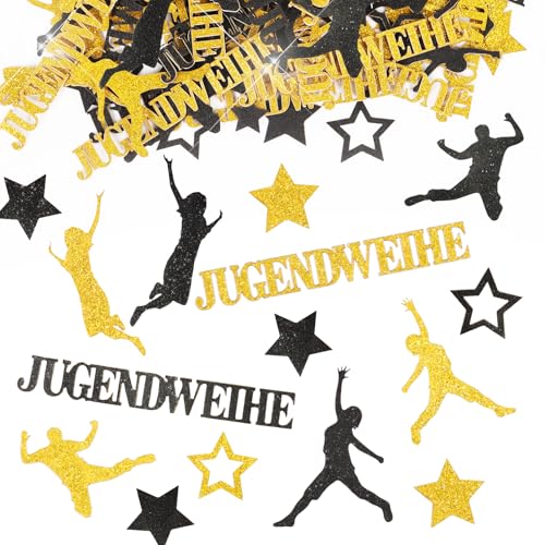 MEJOSER Jugendweihe Deko mit Glitzer 100 Stück Konfetti Jugendweihe 2025 Tischdeko Streudeko DIY Basteln Jugendliche Geschenk für Junge Mädchen Teenager Schwarz Gold von MEJOSER