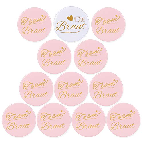 MEJOSER 12 Set JGA Button 58mm Braut Team Braut Buttons JGA Anstecker Roségold Junggesellinnenabschied Accessoires und Hochzeitsfeier Party Polterabend von MEJOSER