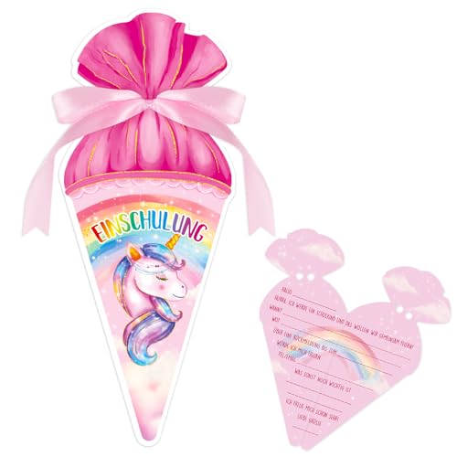 MEJOSER 12 Stück Einladung Einschulung Mädchen Einladungskarten zum Schulanfang Einhorn Einschulungskarten Klappkarte Schuleinführung Party Schulkind Geschenke Deko (Einhorn) von MEJOSER