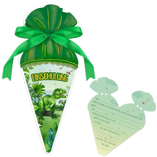 MEJOSER 12 Stück Einladung Einschulung Junge Dinosaurier Einladungskarten zum Schulanfang Schulkind Mädchen Dino Schuleinführung Party Geschenke (Dino) von MEJOSER