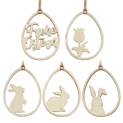 MEJOSER 15 Stück Osterdeko zum Aufhängen Osteranhänger Holz Ostereier zum Aufhängen mit Schnur Holzanhänger Hängend Ostern Deko zum Bemalen Osterhasen Ostereier zum Basteln Ostern Anhänger von MEJOSER