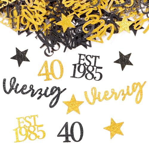 MEJOSER 150 Stück Deko 40 Geburtstag Männer Frauen Tischdeko 40. Geburtstag Mann Glitzer Konfetti Streudeko Schwarz Gold 1985 Deko Geburtstagsdeko 40er Geschenke (40) von MEJOSER