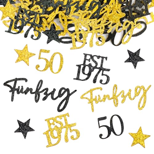 MEJOSER 150 Stück Deko 50 Geburtstag Frau Mann Tischdeko 50. Geburtstag Glitzer Konfetti Streudeko Schwarz Gold für Frauen Männer 1975 Goldene Hochzeit Deko Geburtstagsdeko Tisch (50) von MEJOSER
