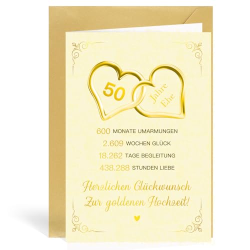 MEJOSER 18x12cm Goldene Hochzeit Karte Geschenke mit Umschlag 50 Goldhochzeit Klappkarte Geschenk für Frauen Männer Eltern von MEJOSER