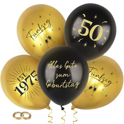 MEJOSER 24 Stück 50 Geburtstag Deko Mann Frau Luftballons Ballons Deko 50. Geburtstagsdeko Schwarz Gold 50 Jahre Frauen Männer Happy Birthday Alles Gute zum Geburtstag (50) von MEJOSER