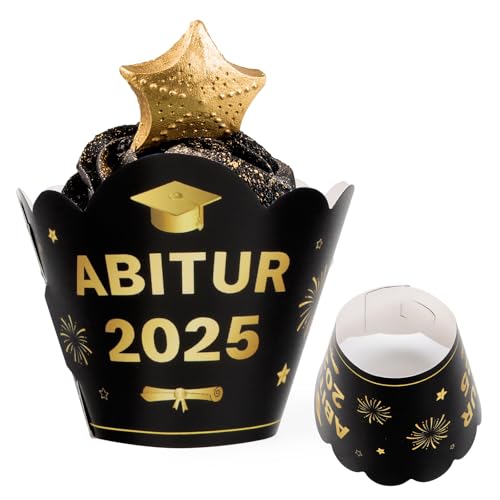 MEJOSER 24 Stück Cupcake Topper Wrappers Abitur 2025 Abi Tortendeko Muffin Torten Kuchen Deko Muffinförmchen für Abschluss Prüfung bestanden von MEJOSER