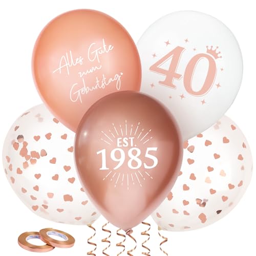 MEJOSER 24 Stück Deko 40 Geburtstag Frauen Luftballons Rosagold Ballons Latex 40. Geburtstagsdeko 40 Zahl Rosegold 1985 Happy Birthday Alles Gute zum Geburtstag Party (40) von MEJOSER