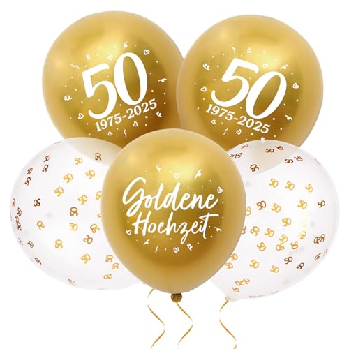 MEJOSER 24 Stück Goldene Hochzeit Deko Luftballons auf Deutsch 2025 50 Zahl Konfetti Ballons 12" Latex 50. Jahrestag Jubiläum Goldhochzeit Party Geschenke (50) von MEJOSER