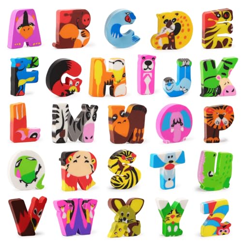 MEJOSER 26 Stck. Radiergummi Kinder A-Z Buchstaben Tiere für Schule Kindergarten 1. Klasse Kleine Geschenke für Kinder Mitgebsel Mitbringsel Kindergeburtstag Schultüte Füllung von MEJOSER