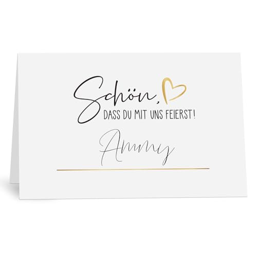 MEJOSER 50 Stück Tischkarten Geburtstag Hochzeit Namenskarten zum selbst Beschriften 85x55mm Schön dass du mit uns feierst mit Herz Platzkarten Tischdeko für Jugendweihe Kommunion Taufe Konfirmation von MEJOSER