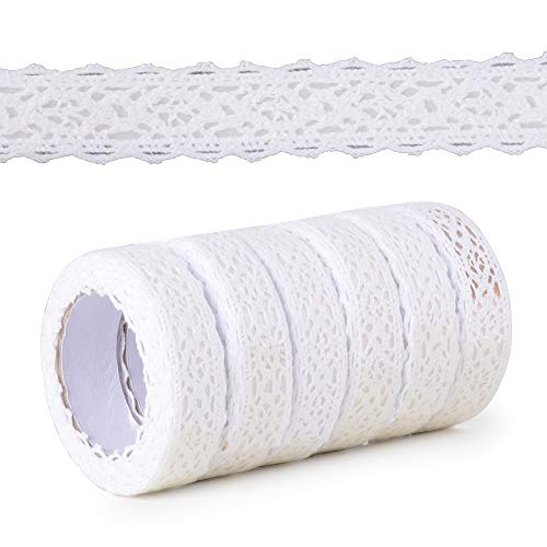 MEJOSER 6 Stück Spitzenband selbstklebend Baumwolle Stoff 10,9 m Vintage Floral Nähen DIY Hochzeit Deko Geburtstag Basteln Handwerk (weiß) von MEJOSER