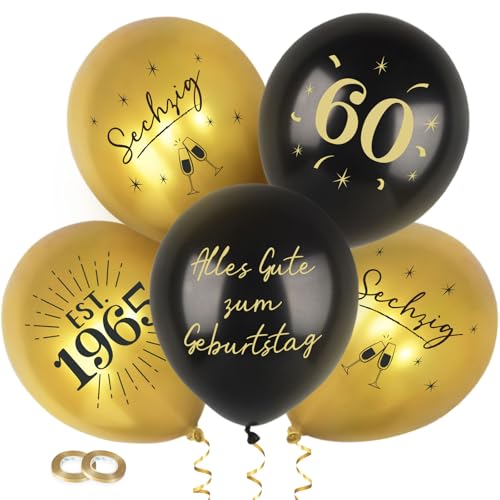 MEJOSER 60 Geburtstag Mann Deko Frau Luftballons Ballons Latex Geburtstagsdeko 60 Schwarz Gold 60 Jahre Männer Happy Birthday Geschenke zum 60. Geburtstag (60) von MEJOSER