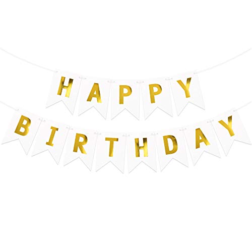 MEJOSER Wimpelkette Geburtstag Girlande Happy Birthday Girlande Banner Geburtstagsdeko Geburtstagsgirlande Geburtstagsbanner für Junge Mädchen Party Dekoration Weiß Gold MEJOSER Wimpelkette Geburtstag Girlande Happy Birthday Girlande Banner Geburtstagsdeko Geburtstagsgirlande Geburtstagsbanner für Junge Mädchen Party Dekoration Weiß Gold von MEJOSER