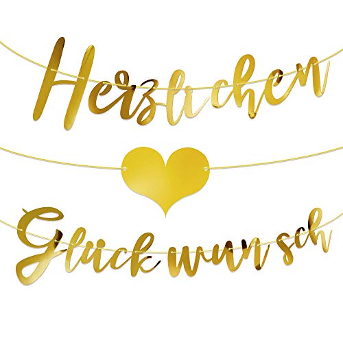 Herzlichen Glückwunsch Girlande Banner Deko Wimpel für Geburtstag Abi Abitur Abschluss Ausbildung Hochzeit Feier Jubiläum Rente Glückwunsch Deko auf Deutsch (Gold) von MEJOSER