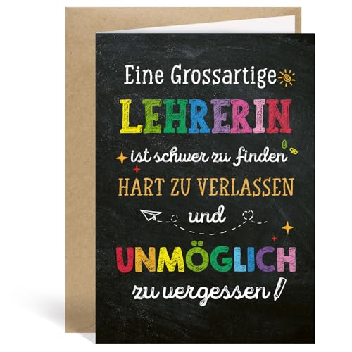 MEJOSER Lehrer Geschenk Lehrerin Karte Abschiedsgeschenk mit Umschlag Klappkarte Grundschule Abschiedskarte Erzieherin Schüler Abschluss Abschied Dankeskarte Schule von MEJOSER