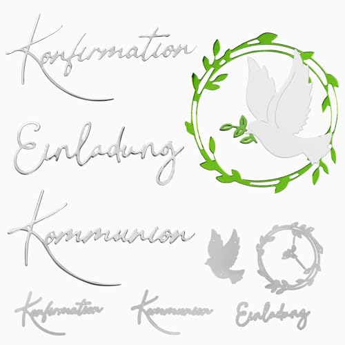 MEJOSER Stanzschablonen Kommunion Konfirmation Deko Basteln Zubehör für Karten Einladungskarten Einladung Album Scrapbook Junge Mädchen Stanzform Taube Kranz von MEJOSER